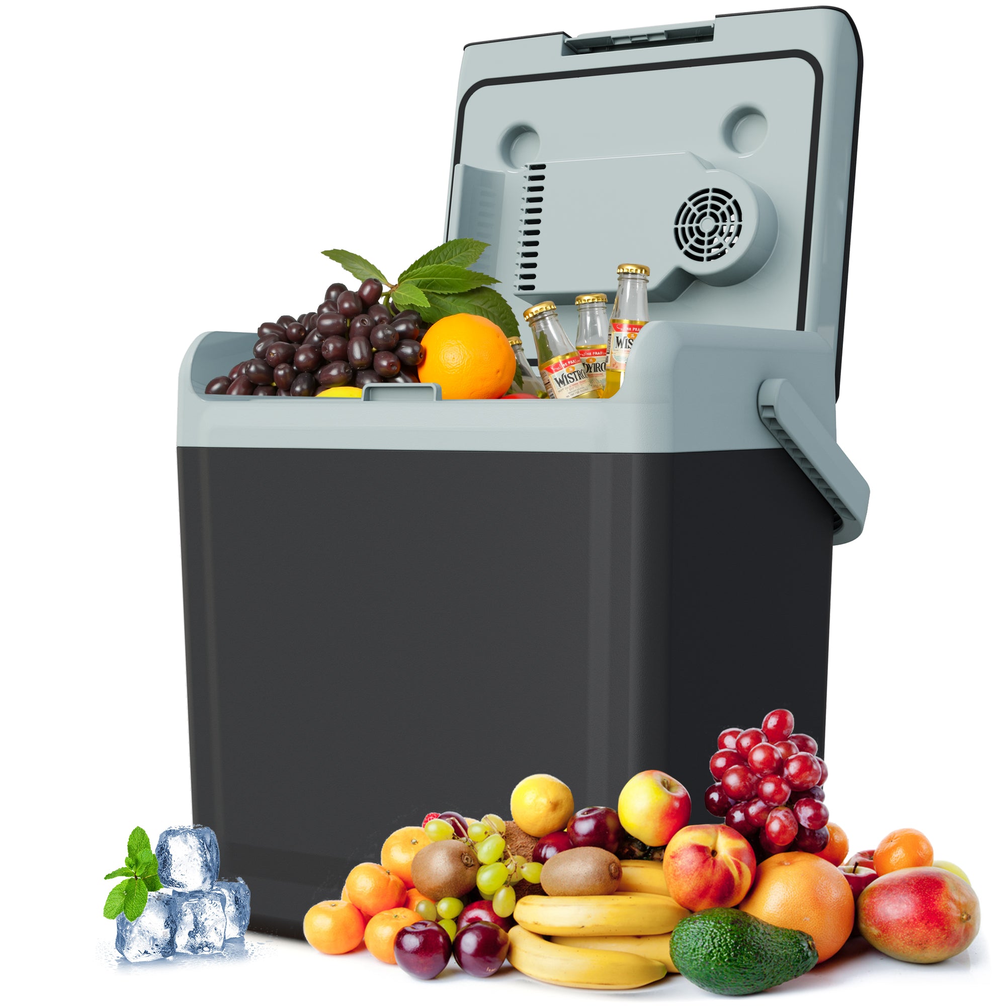 Sunvivi Electric Cooler & Warmer with Handle, 25QT Portable Thermoelectric Car Refrigerator, Dual Cooling & Heating 12V Mini Fridge with Wind-Cooling System, Plug-in Cooler for Car, Truck, Travel, Camping, Home, Office, Black