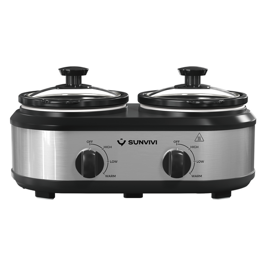 Sunvivi 2.5QT Double Slow Cooker Buffet Server with Dual 1.25 Pots