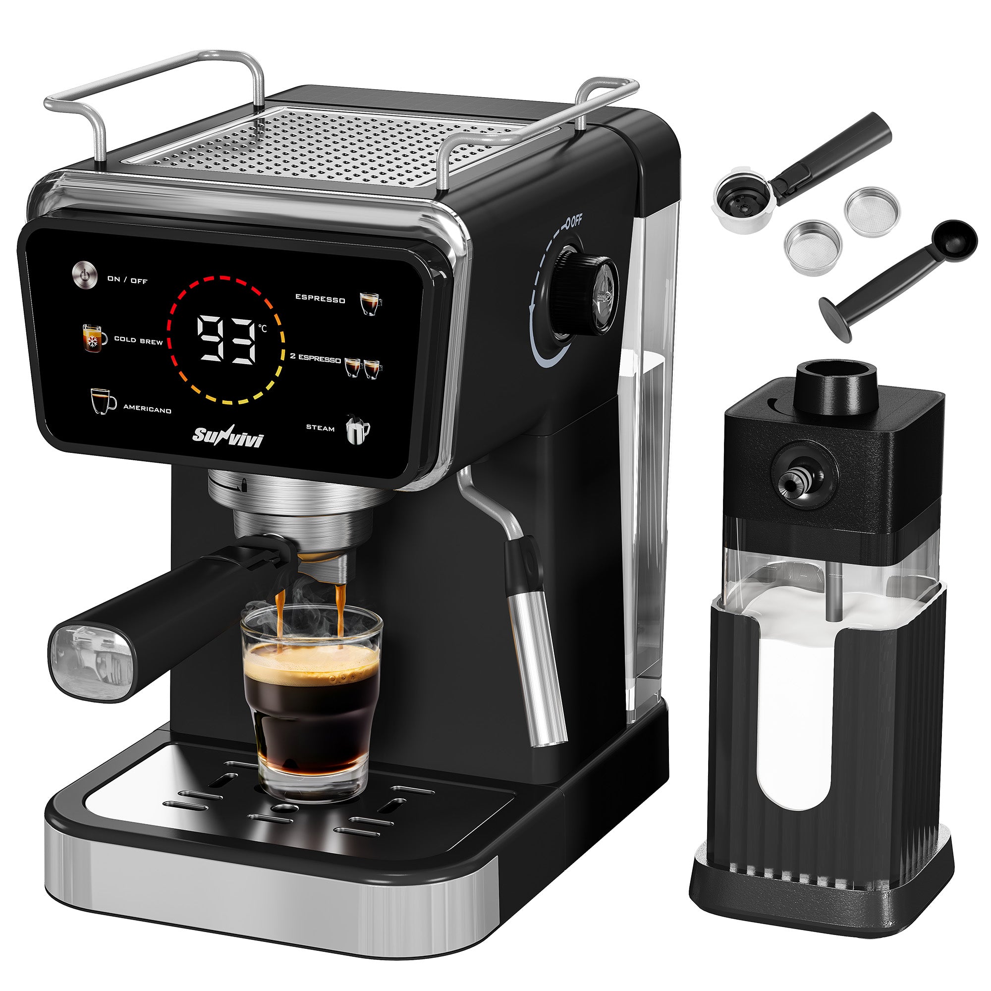 SUNVIVI 20 Bar Espresso Machine, 3-in-1 Iced Coffee Maker with Milk Frother
