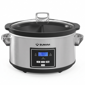 Sunvivi 6QT Digital Slow Cooker with 2-in-1 Silicone Liners & Smart Control