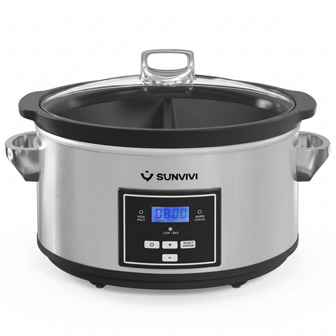 Sunvivi 6QT Digital Slow Cooker with 2-in-1 Silicone Liners & Smart Control