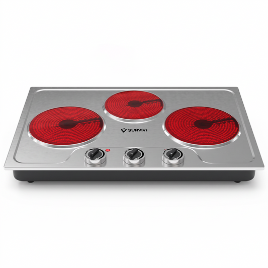 Sunvivi 1800W Triple Burner Portable Electric Ceramic Stove Knob Control