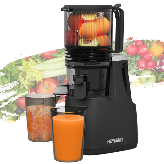 Heynemo Juicer Machines, 5.9" Wide Feed Chute Cold Press Juicer for Whole Vegetable & Fruit, 250W Slow Masticating Juicer Machines with with Dual-Layer Strainer, Easy to Clean,High Juice Yield, Black