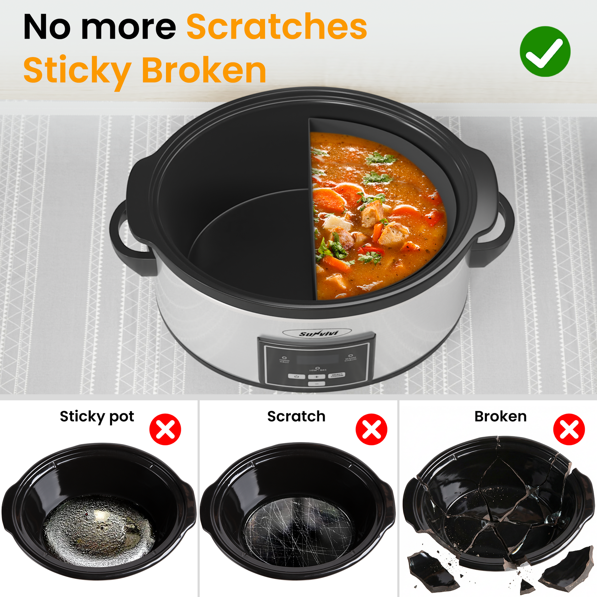 2 in 1 Silicone Slow Cooker Liners Fit for Crock Pots 6 Quart