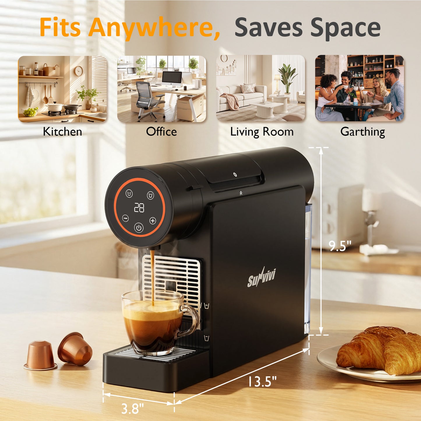 22OZ Single Serve Capsule Coffee Maker, Compact Espresso Machine
