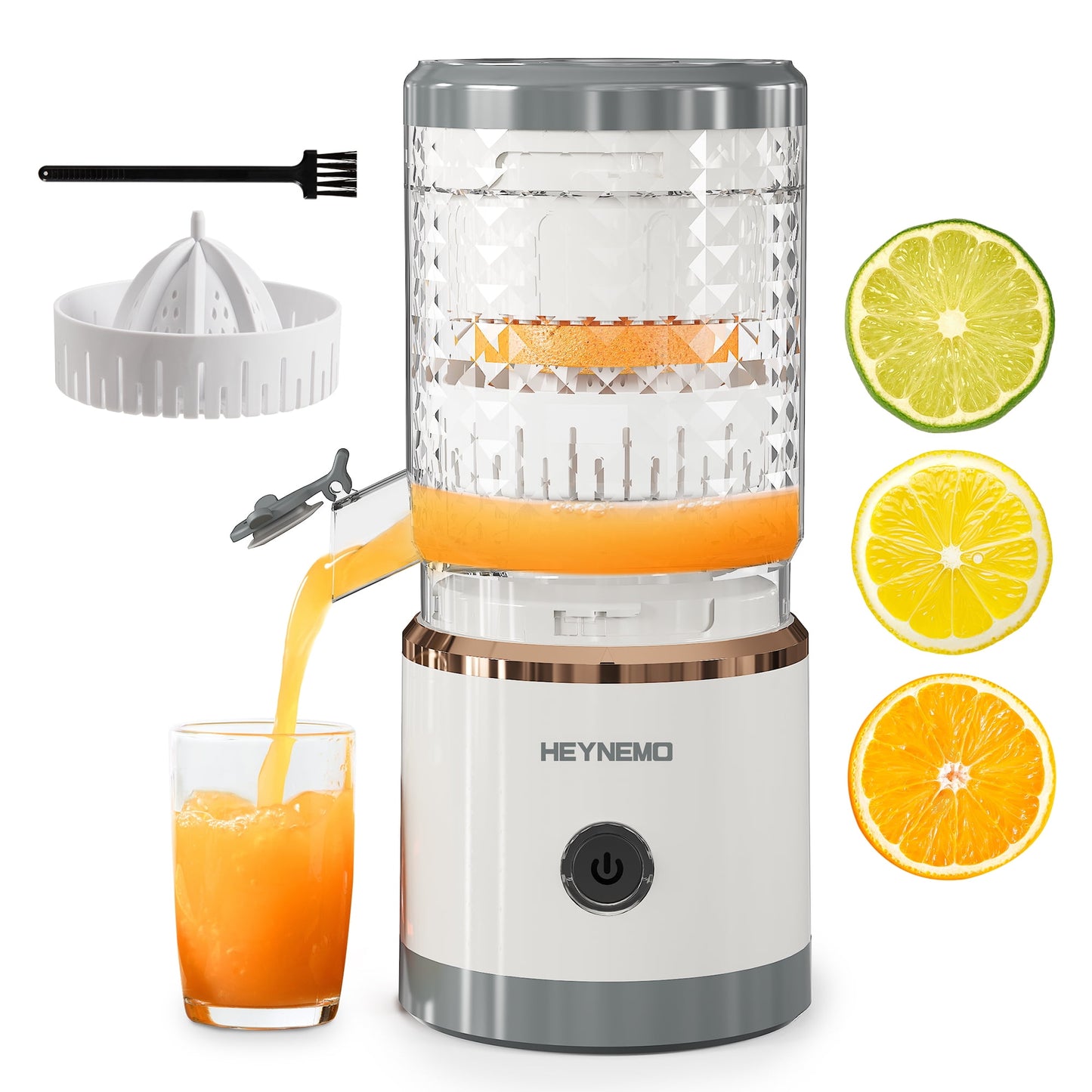 Sunvivi Electric Citrus Juicer with USB Cable & Cleaning Brush, Rechargeable Juicer Machine, Easy to Clean Portable Juicer Squeezer for Fresh Orange, Lemon, Lime, Kiwi, White + Grey