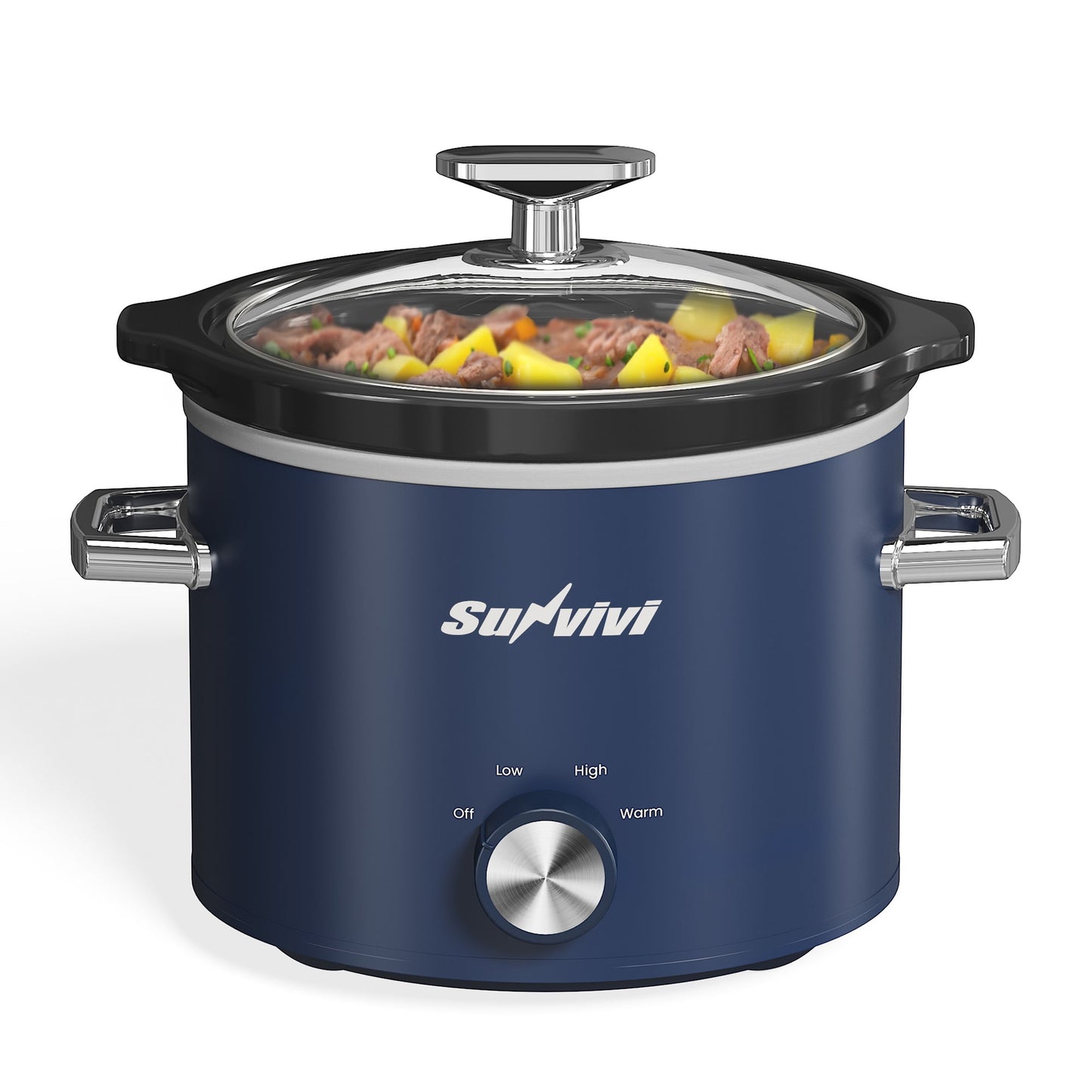 Sunvivi 2QT Small Slow Cooker with Removable Ceramic Pot, 3 Heating Settings - Blue