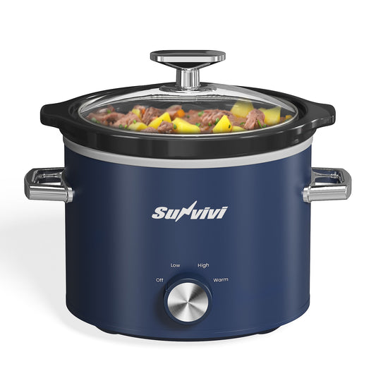 Sunvivi 2QT Small Slow Cooker with Removable Ceramic Pot, 3 Heating Settings - Blue