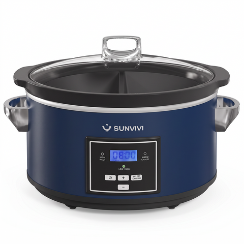 Sunvivi 6QT Digital Slow Cooker with 2-in-1 Silicone Liners & Smart Control
