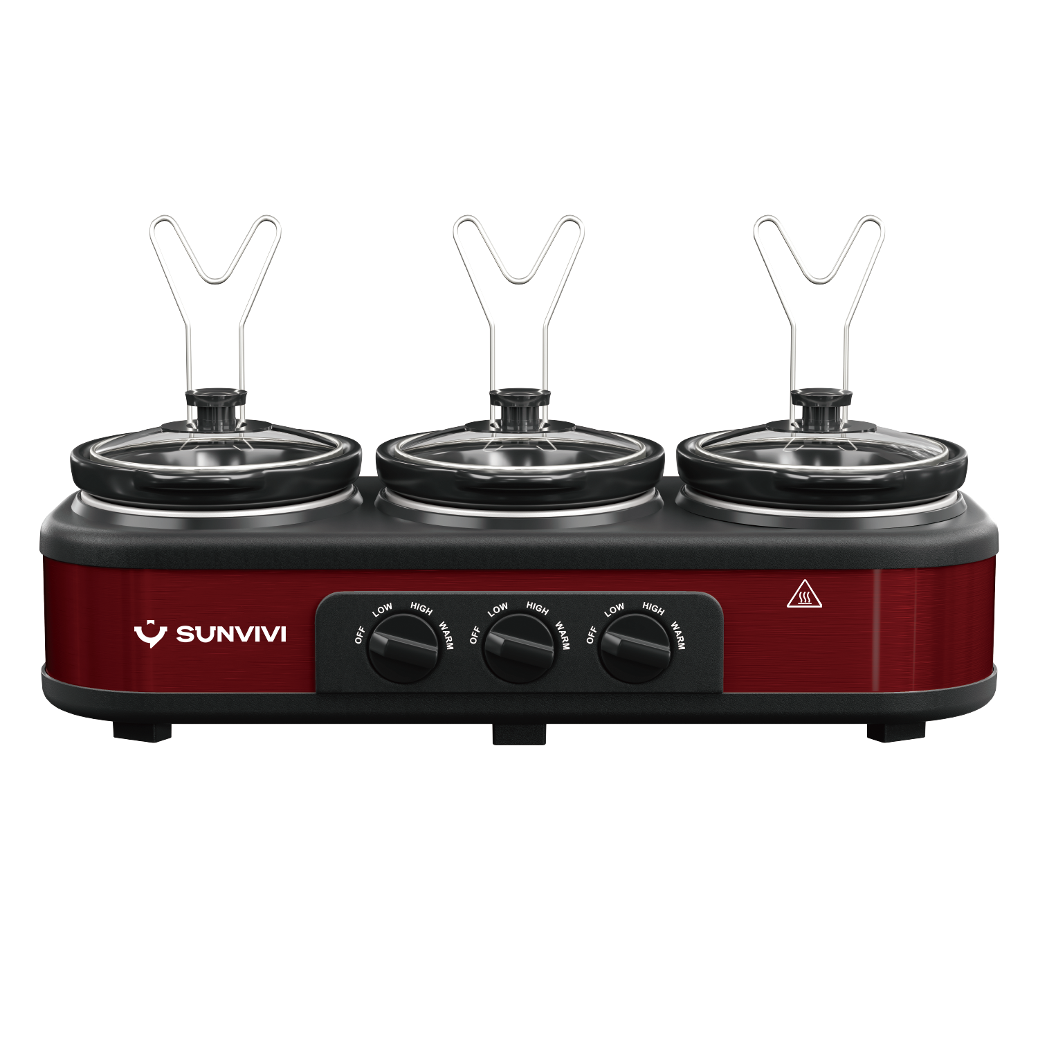 Sunvivi 4.5QT Triple Slow Cooker Buffet Server with 3 x 1.5QT Pots