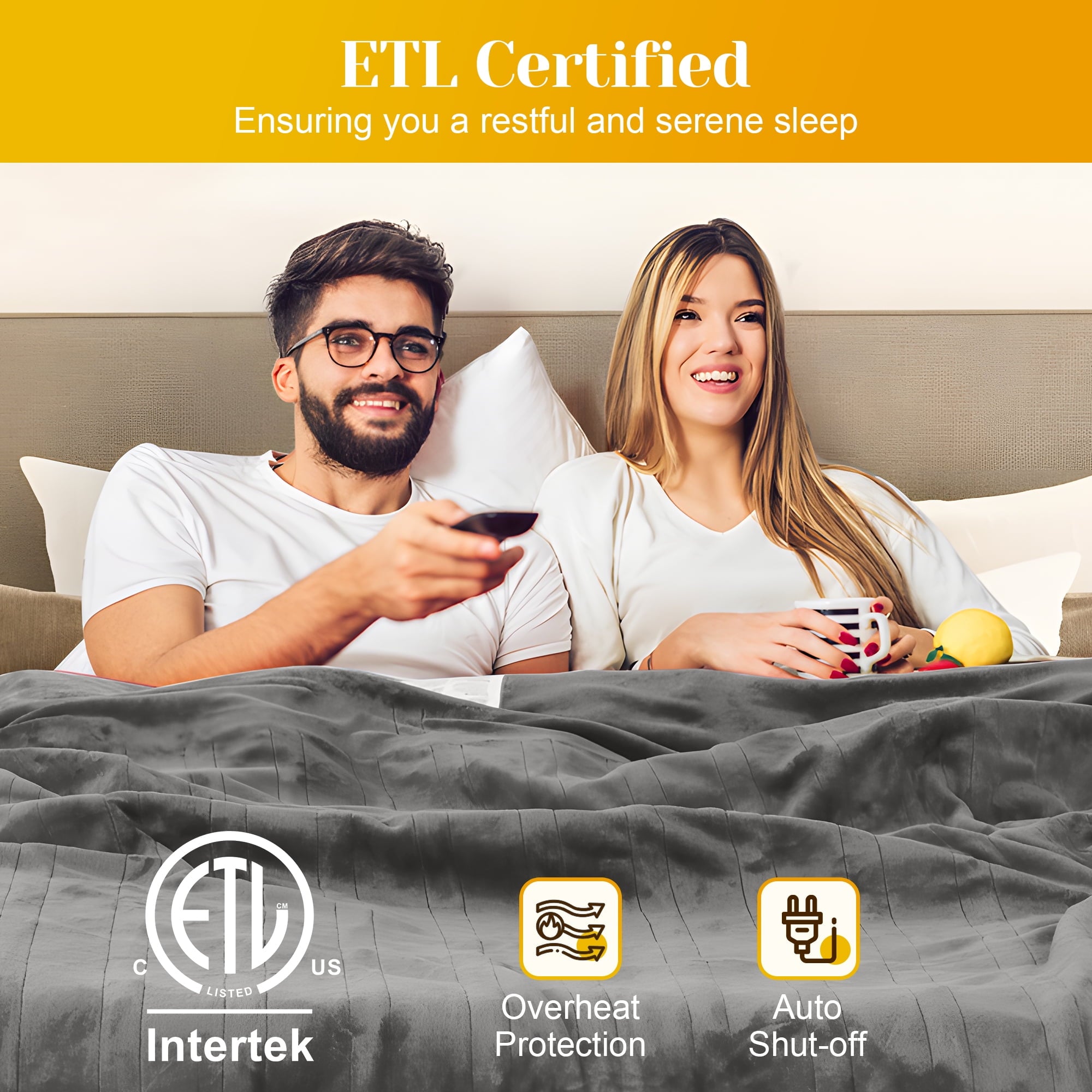 SUNVIVI Electric Heated Blanket, 84" x 62" Twin Size Electric Blanket with 10 Heating Levels