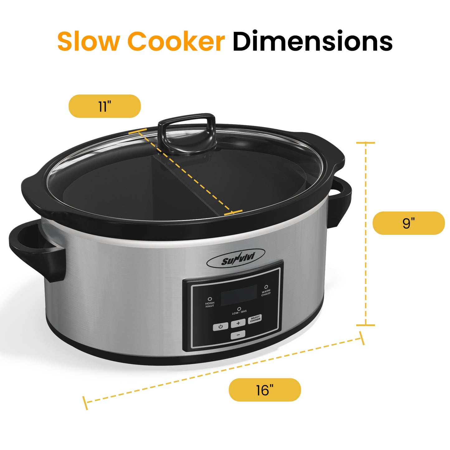 Sunvivi Smart Slow Cooker, Programmable Slow Cooker with 2 in 1 Silicone Slow Cooker Liners, 6 QT Food Warmer with Digital Timer, 3 Adjustable Temp & Removable Ceramic Pot, Stainless Steel, Silver