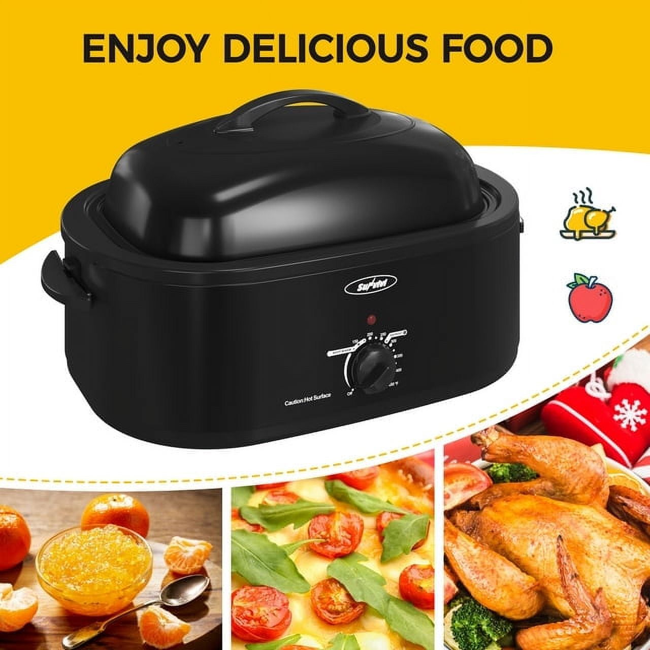 Sunvivi Roaster Oven, 20 Quart Electric Roaster Oven with Self-Basting Lid, Turkey Roaster Oven Buffet with Removable Pan, Cool-Touch Handles, Black roaster oven