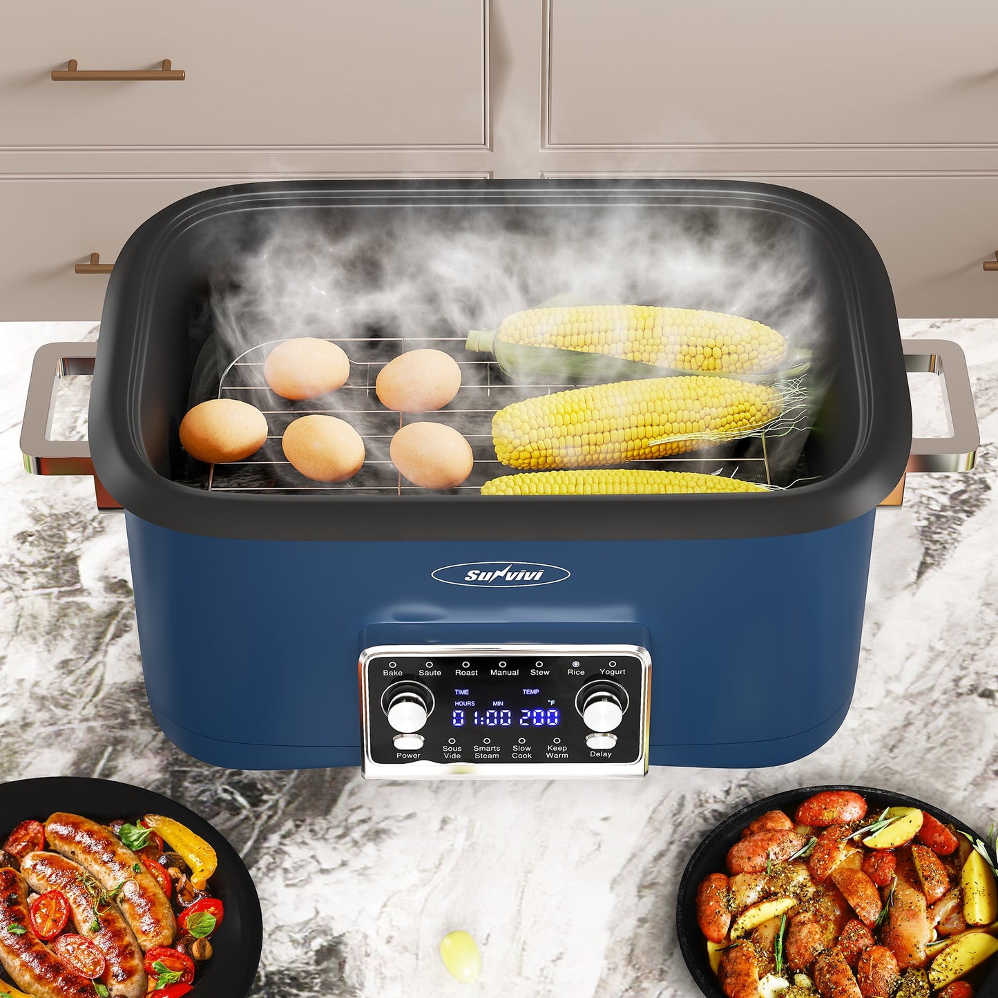 Sunvivi 12-in-1 Digital Slow Cooker Programmable Multi-Cooker, 8 Qt, Auto Shut-Off
