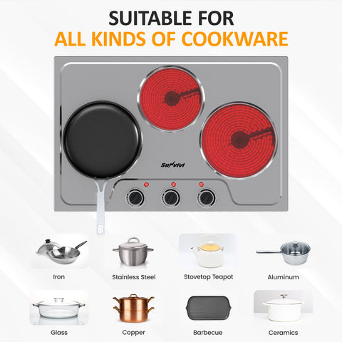 Sunvivi 1800W Triple Burner Portable Electric Ceramic Stove Knob Control