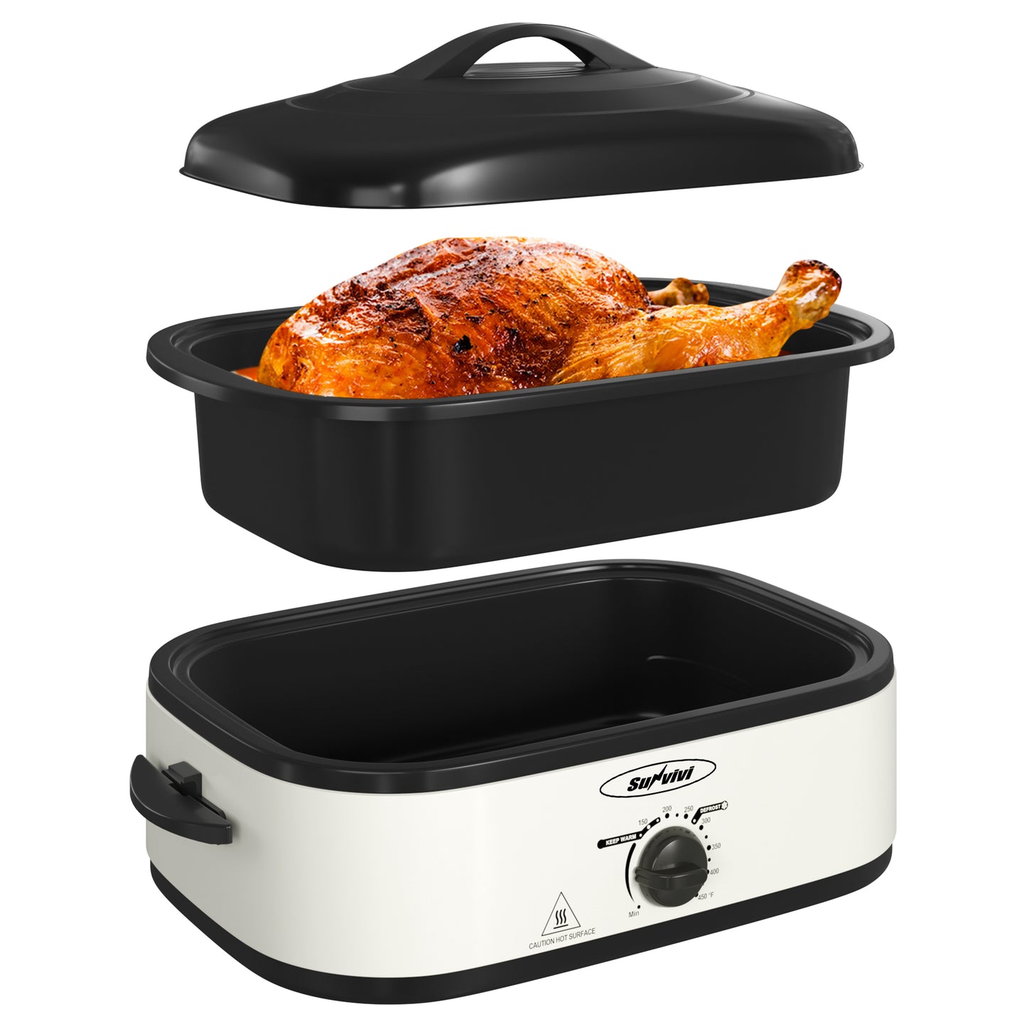 Sunvivi Roaster Oven, 14 Quart Electric Roaster with Self-Basting Lid, Turkey Roaster Oven with Removable Pan and Rack, Stainless Steel