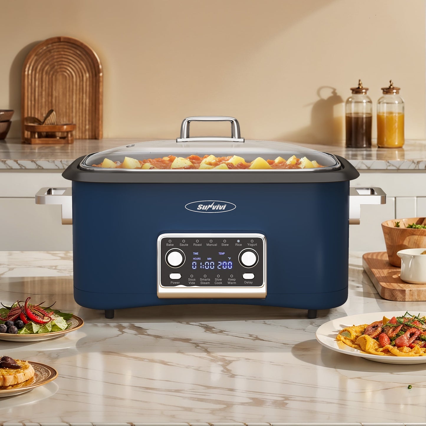 Sunvivi 12-in-1 Digital Slow Cooker Programmable Multi-Cooker, 8 Qt, Auto Shut-Off
