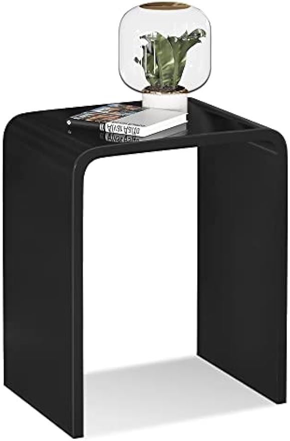 WAHFAY Acrylic End Table, Modern Lucite Coffee Table with Waterfall Edges, Contemporary Square Nightstand and Side Table for Small Living Room, Bathroom, Bedroom and Office, Black