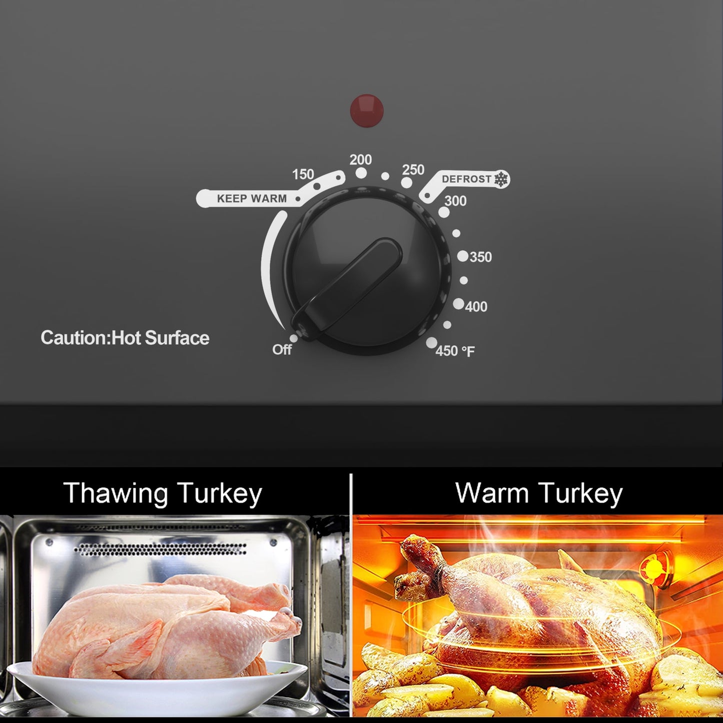 Sunvivi Roaster Oven with Self-Basting Lid, 20qt Electric Roaster with Removable Pan & Rack, Turkey Roaster Oven with Defrost & Warm Function, Stainless Steel, Grey