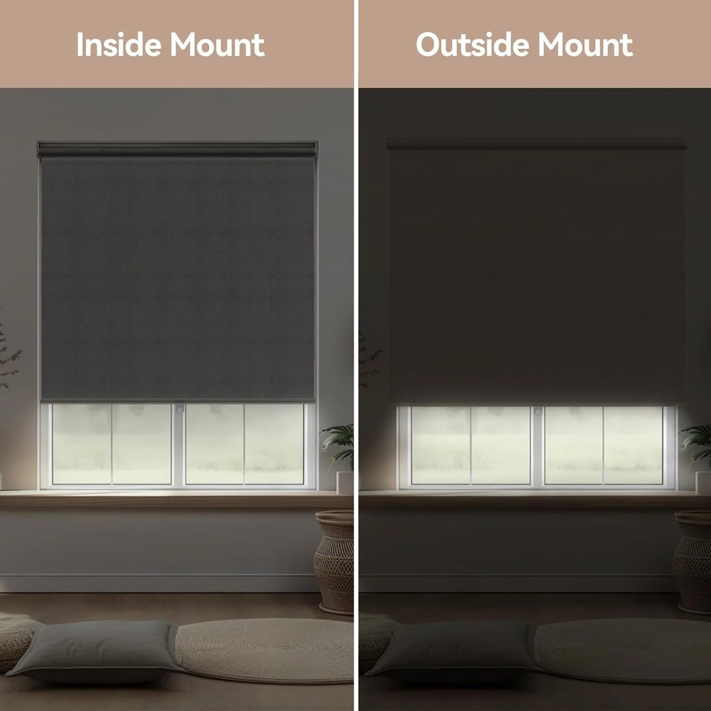 Sunvivi 100% Blackout Roller Shades for Windows, Pull Down Shades for Windows with Thermal Insulated Waterproof Fabric