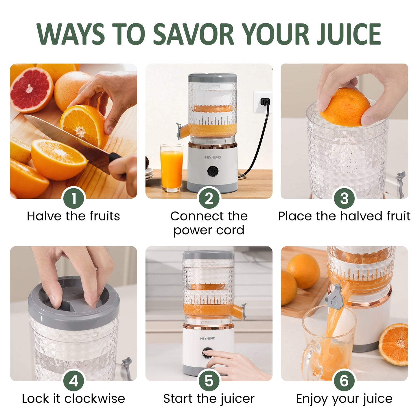 Sunvivi Electric Citrus Juicer with USB Cable & Cleaning Brush, Rechargeable Juicer Machine, Easy to Clean Portable Juicer Squeezer for Fresh Orange, Lemon, Lime, Kiwi, White + Grey