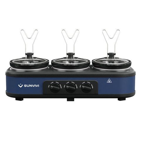 Sunvivi 4.5QT Triple Slow Cooker Buffet Server with 3 x 1.5QT Pots