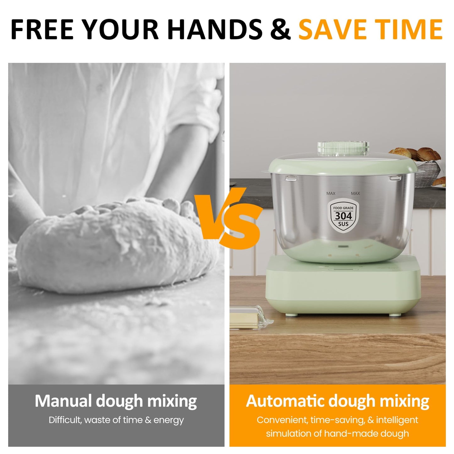 SUNVIVI Electric Dough Maker with Weighing Function,5.2QT Dough Mixer with Ferment Function,Household Dough Maker Kitchen Flour Kneading Machine with Stainless Steel Bowl,Face-up Touch Panel