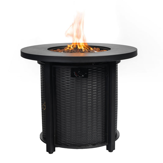 30' Propane Gas Fire Pit Table, 50000 BTU Round Steel Fire Pit for Outside Patio Deck Garden Courtyard-Black