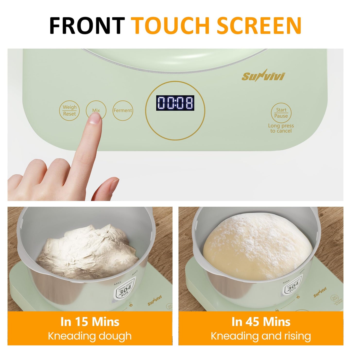 SUNVIVI Electric Dough Maker with Weighing Function,5.2QT Dough Mixer with Ferment Function,Household Dough Maker Kitchen Flour Kneading Machine with Stainless Steel Bowl,Face-up Touch Panel