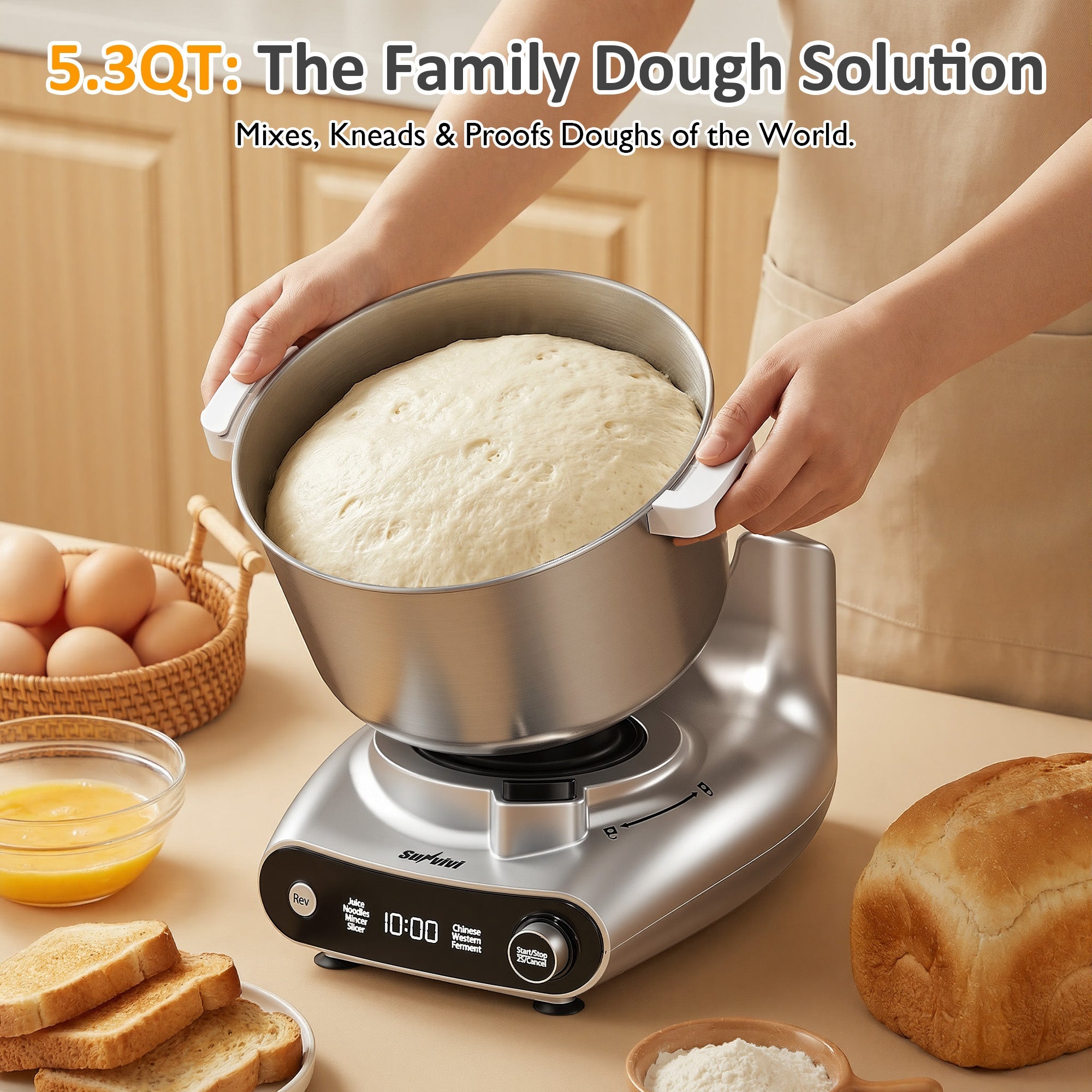 4-in-1 Multifunction Stand Mixer with Fermentation 5.3QT Electric Dough Mixer