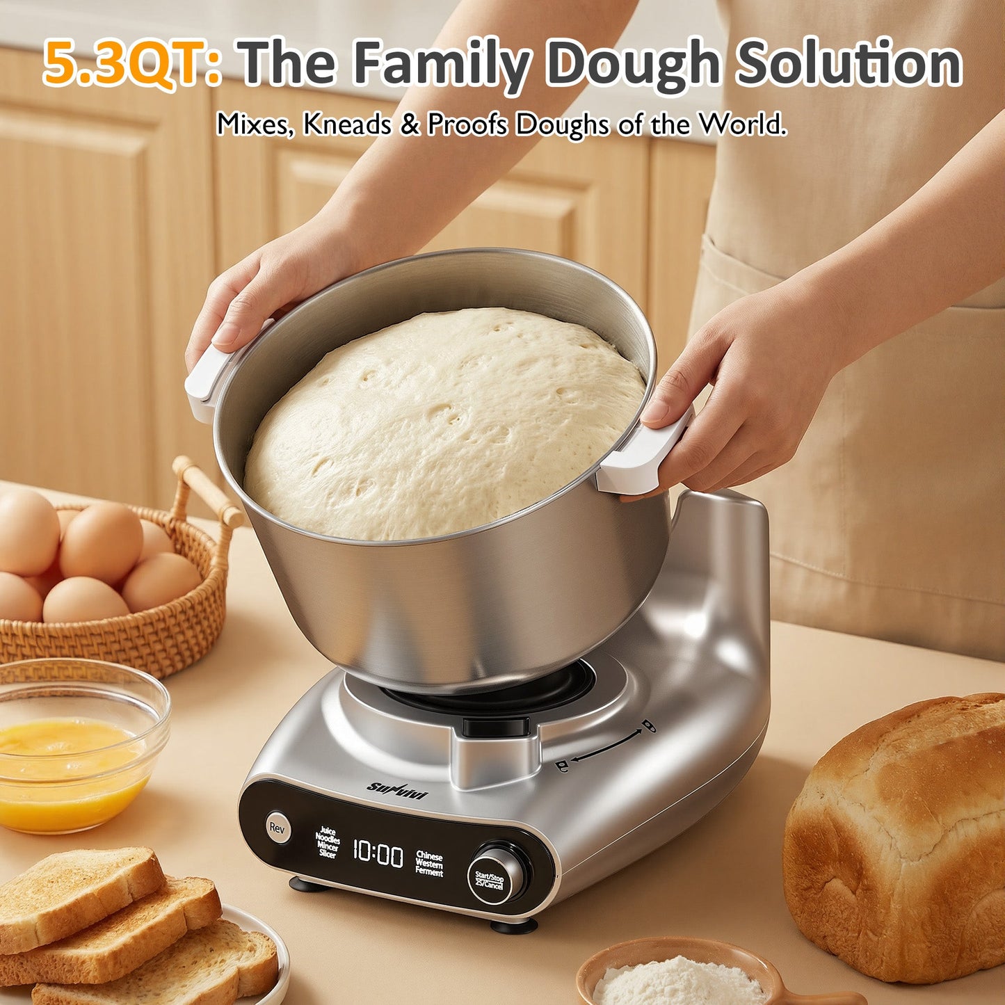 4-in-1 Multifunction Stand Mixer with Fermentation 5.3QT Electric Dough Mixer
