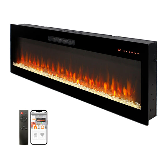 Smart 50' WiFi-Enabled Electric Fireplace Heater, Recessed in-Wall and Wall-Mounted