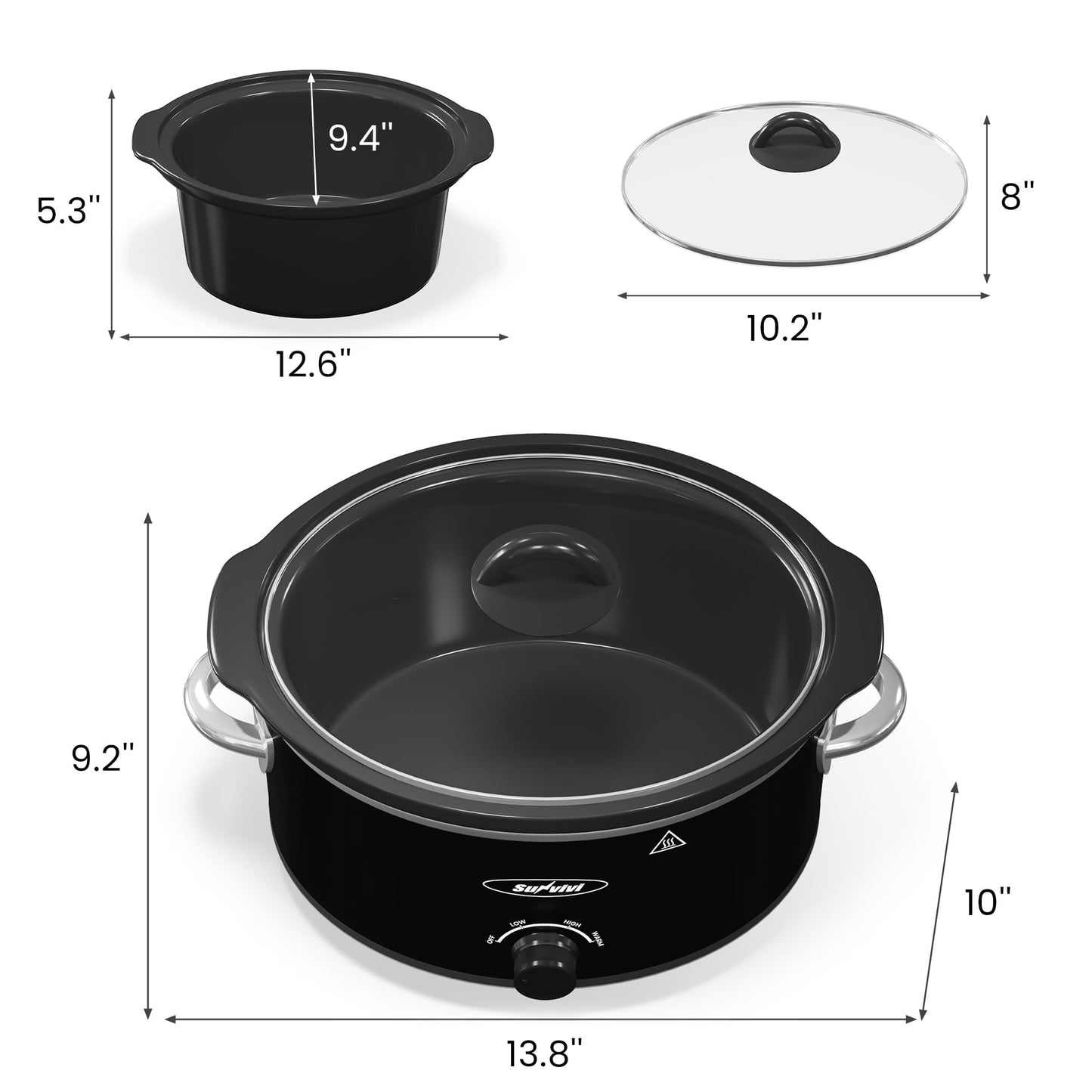 SUNVIVI Small Slow Cooker 4QT, Mini Food Warmer with 3 Heating Settings, Removable Ceramic Pot, Dishwasher Safe Glass Lid, Stainless Steel