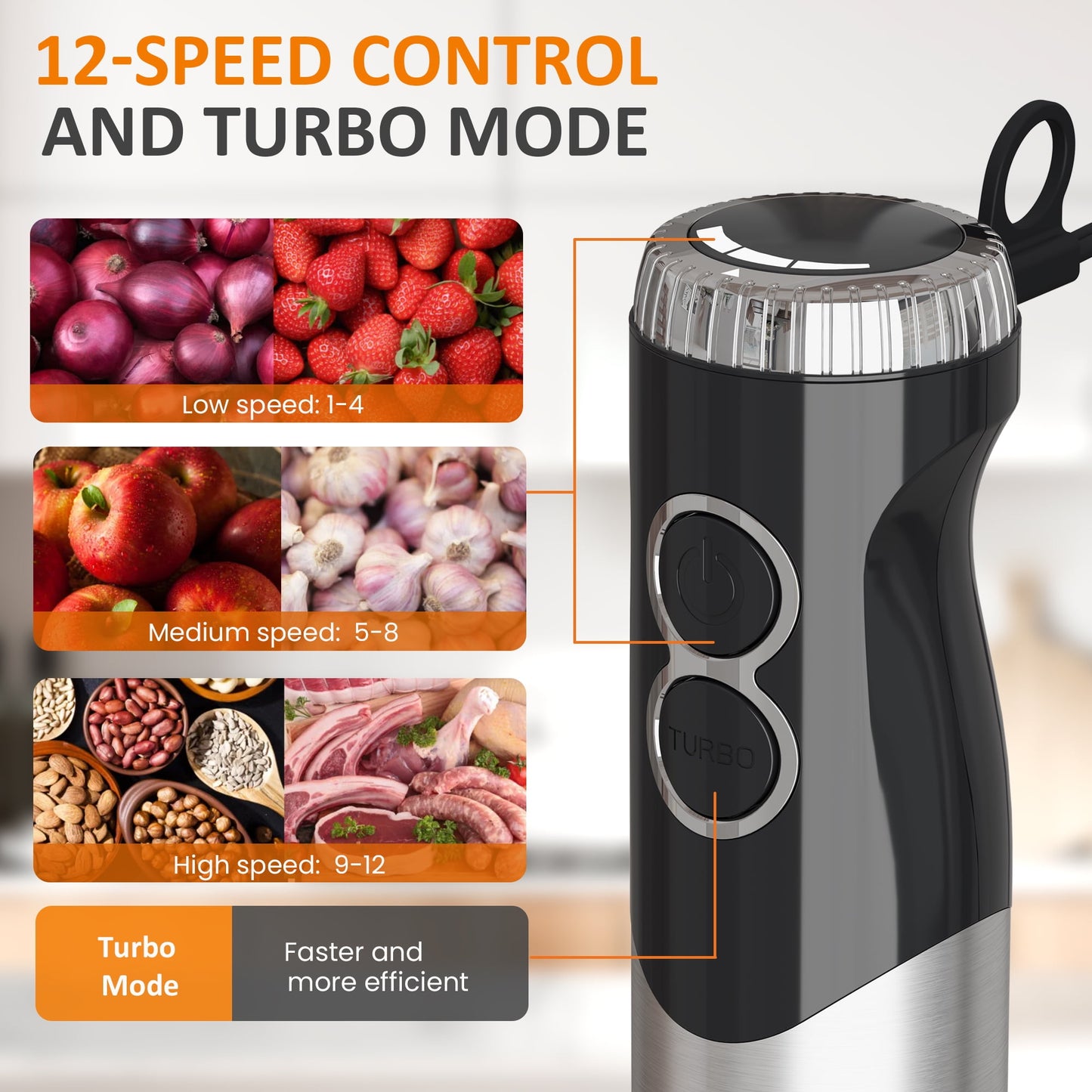 Sunvivi 1000W Hand Blender: 12 Speeds, 10 Attachments for Smoothies, Soups & More ¨C Effortless Blending in Seconds!