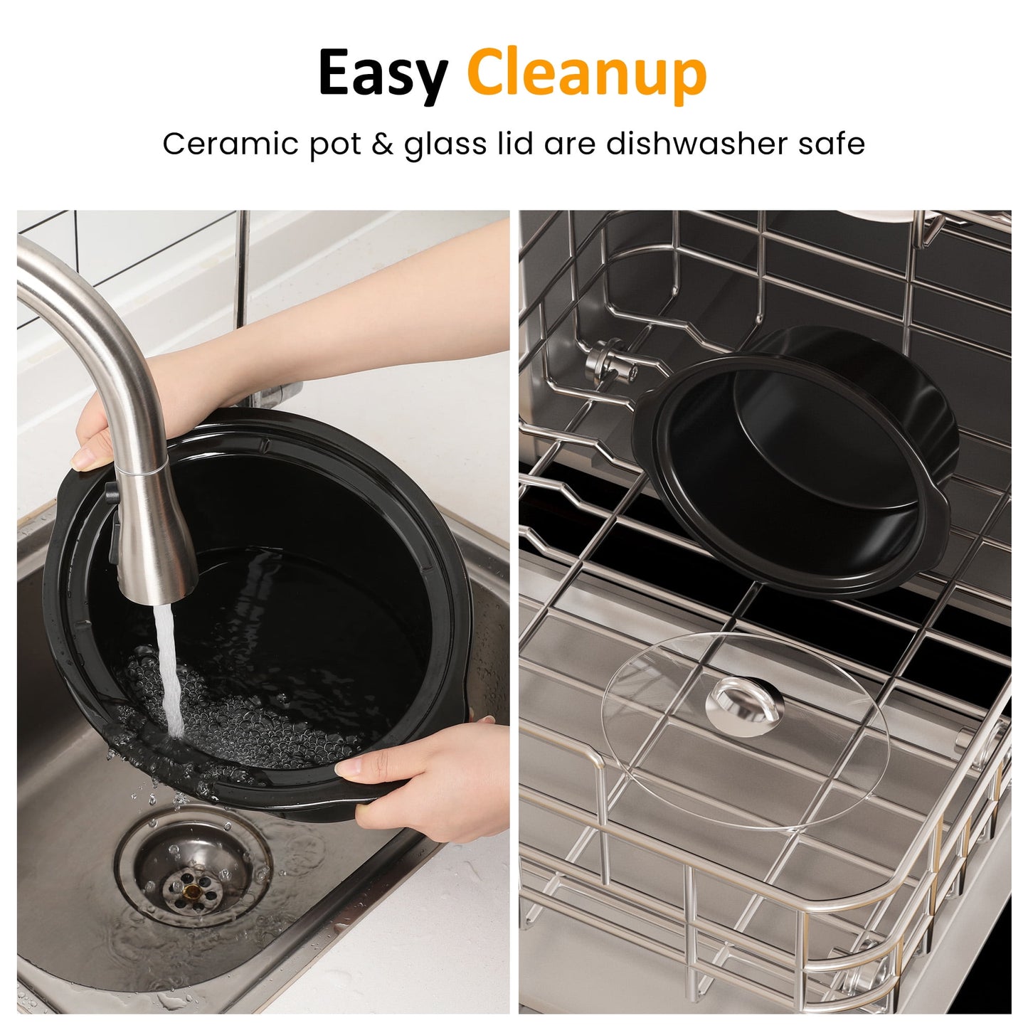 Sunvivi 4QT Compact Slow Cooker & Food Warmer with 3 Temperature Settings, Removable Ceramic Pot, Dishwasher-Safe Glass Lid, Stainless Steel - Blue