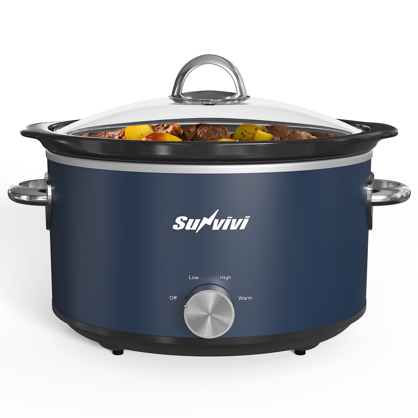 Sunvivi 4QT Compact Slow Cooker & Food Warmer with 3 Temperature Settings, Dishwasher Safe, Blue