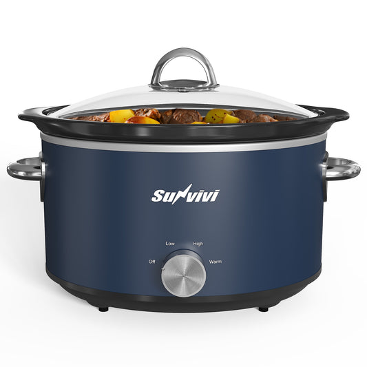 Sunvivi 4QT Compact Slow Cooker & Food Warmer with 3 Temperature Settings, Dishwasher Safe, Blue