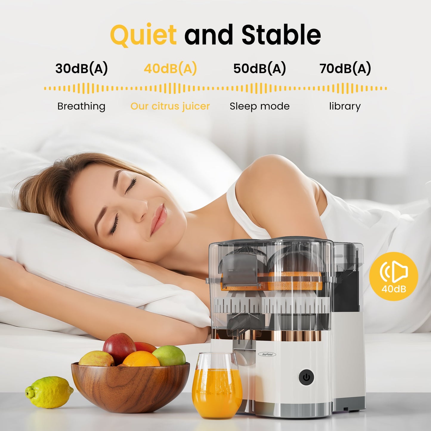 Sunvivi Dual-Head Electric Citrus Juicer, Plug-inModel Juicer Machine with Cleaning Brush, Portable Lemon Squeezer for Fresh Orange, Lemon, Lime, Kiwi, Grapefruit, Easy to Clean