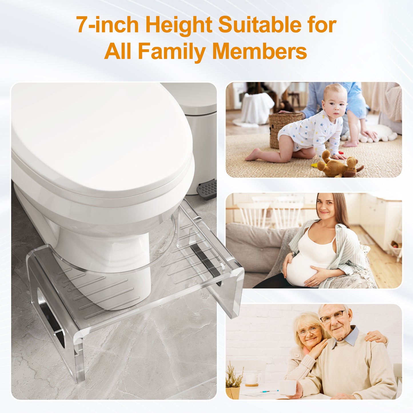 7'' Tall Acrylic Toilet Stool, Modern Non-Slip Potty Stool for Children & Adults, Men & Women, Squatting Toilet Stool for Bathroom, Toilet Step Stool Foot Rest Stool