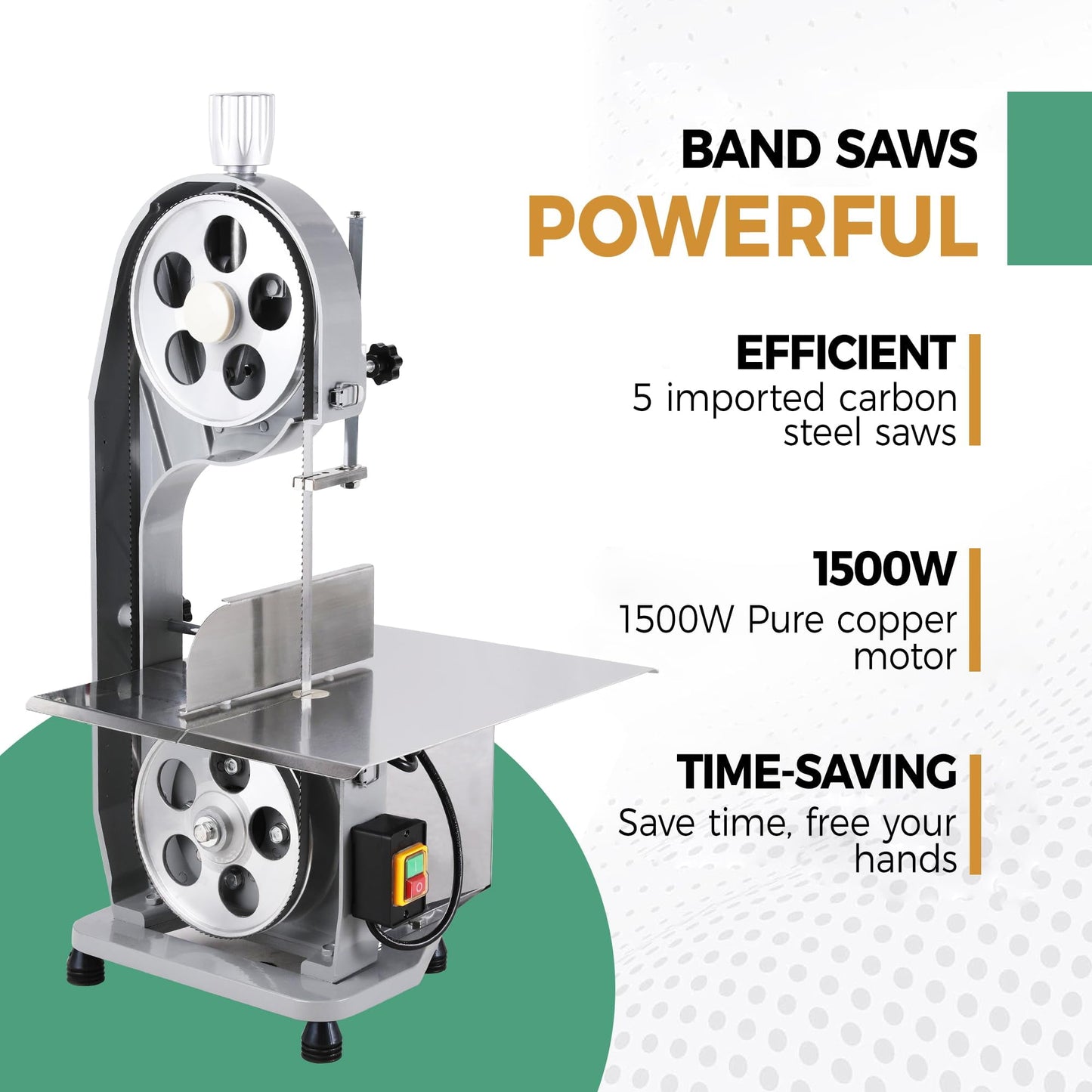 SUNVIVI 1500w Electric Meat Bone Saw with 5 Saw Blades, Beef Bone Cutting Machine Frozen Meat Cutter, Cutting Bandsaw Bone Sawing Machine, 0.16-7.9 Inch Cutting Thickness Butcher Saw