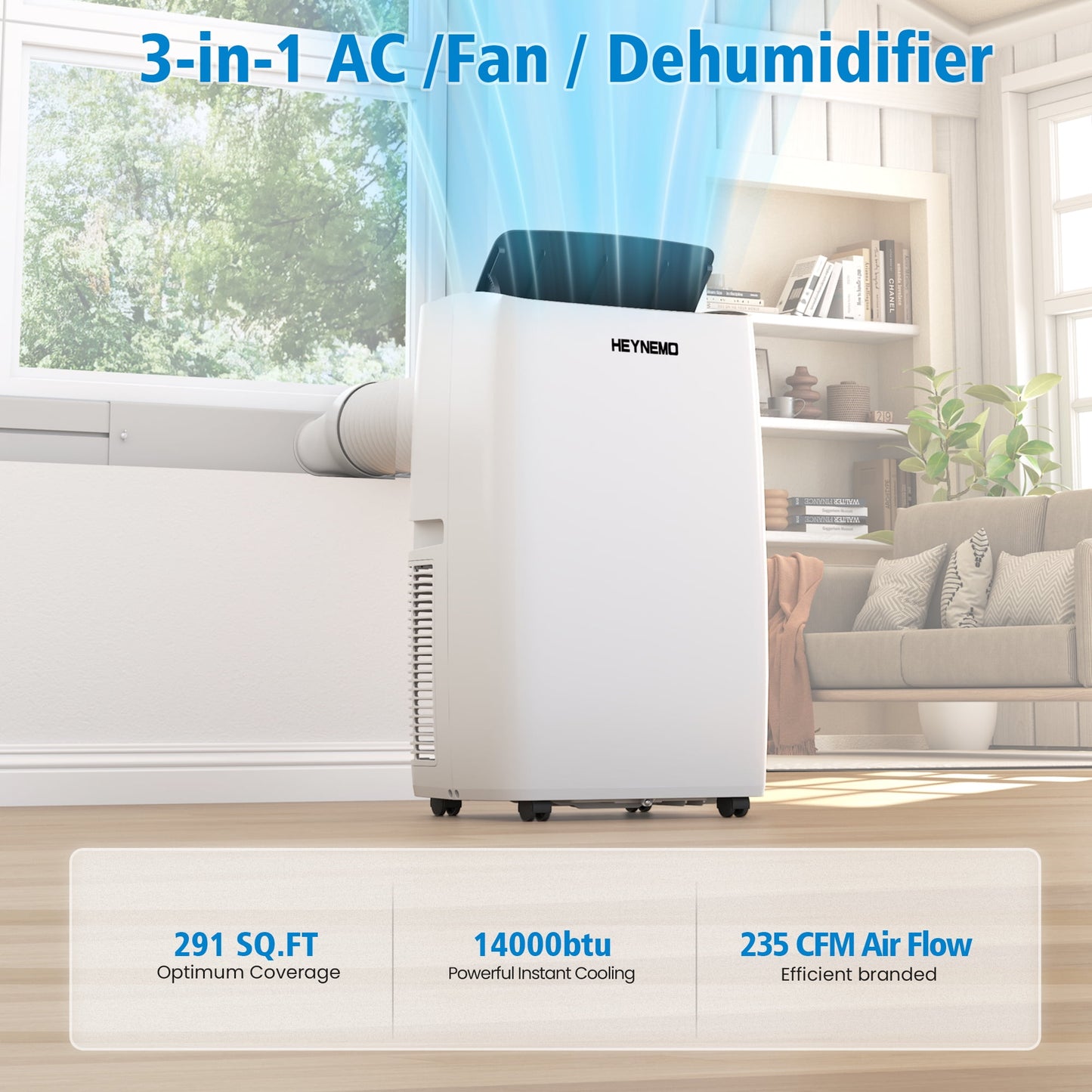 Sunvivi 14,000 BTU 3-in-1 Portable Air Conditioner with Heat, Dehumidifier & Fan