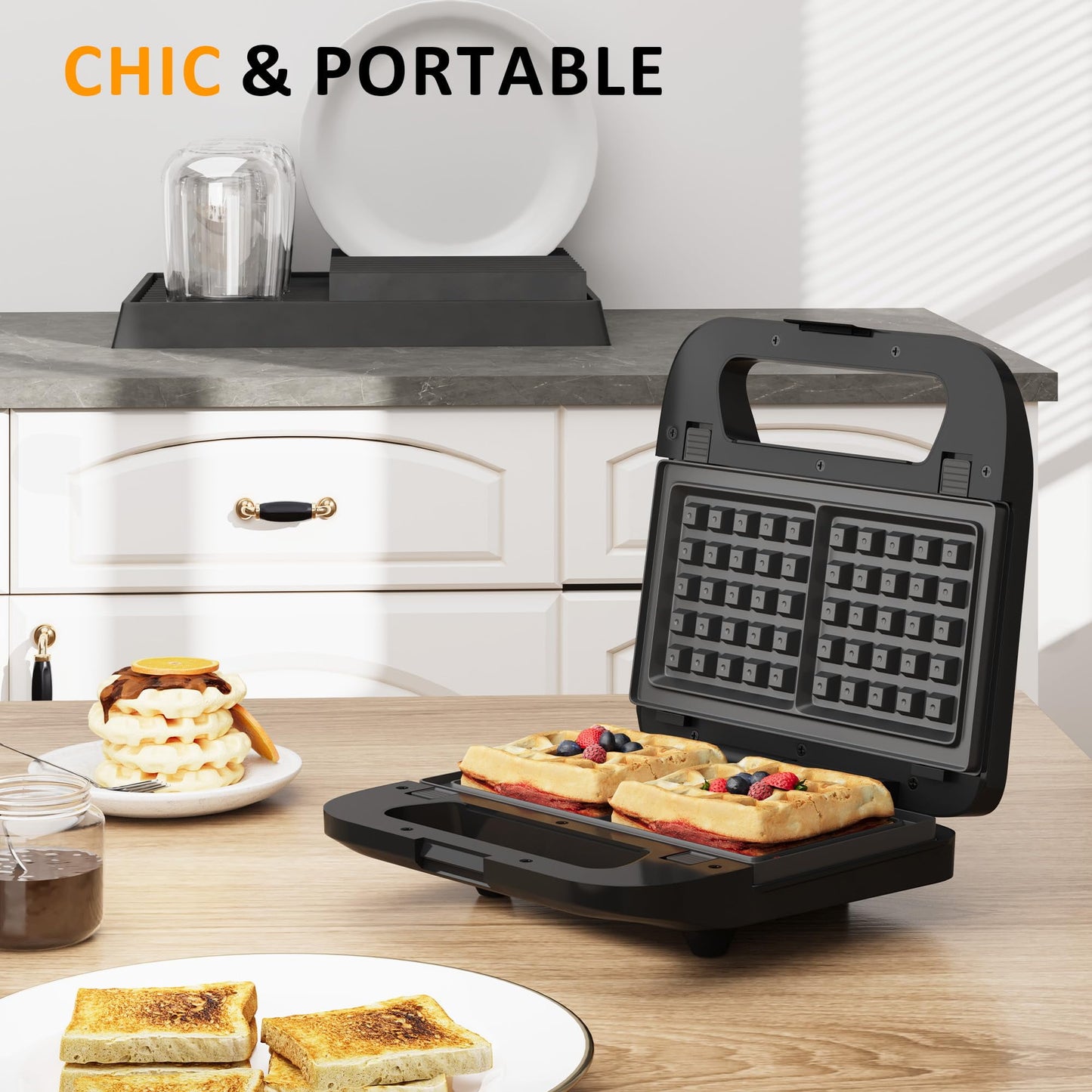 Sunvivi 3 in1 Electric Sandwich Maker, Panini Press Grill and Waffle Iron Set, Grill and Sandwich Press with Removable Non-Stick Plates, Indicator Lights & Cool Touch Handle, 750W, Black