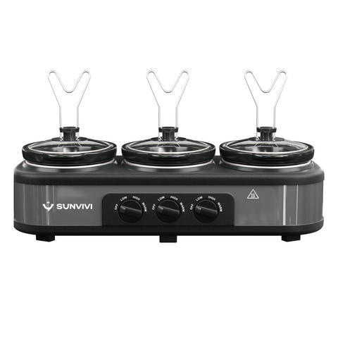 Sunvivi 4.5QT Triple Slow Cooker Buffet Server with 3 x 1.5QT Pots