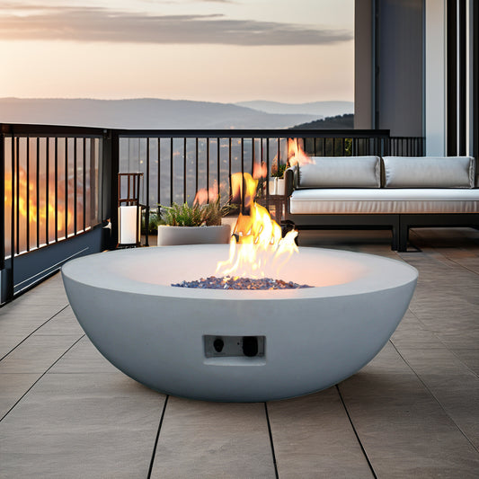 42 Inch Outdoor Concrete Propane gas Fire Pit bowl in Antique White color