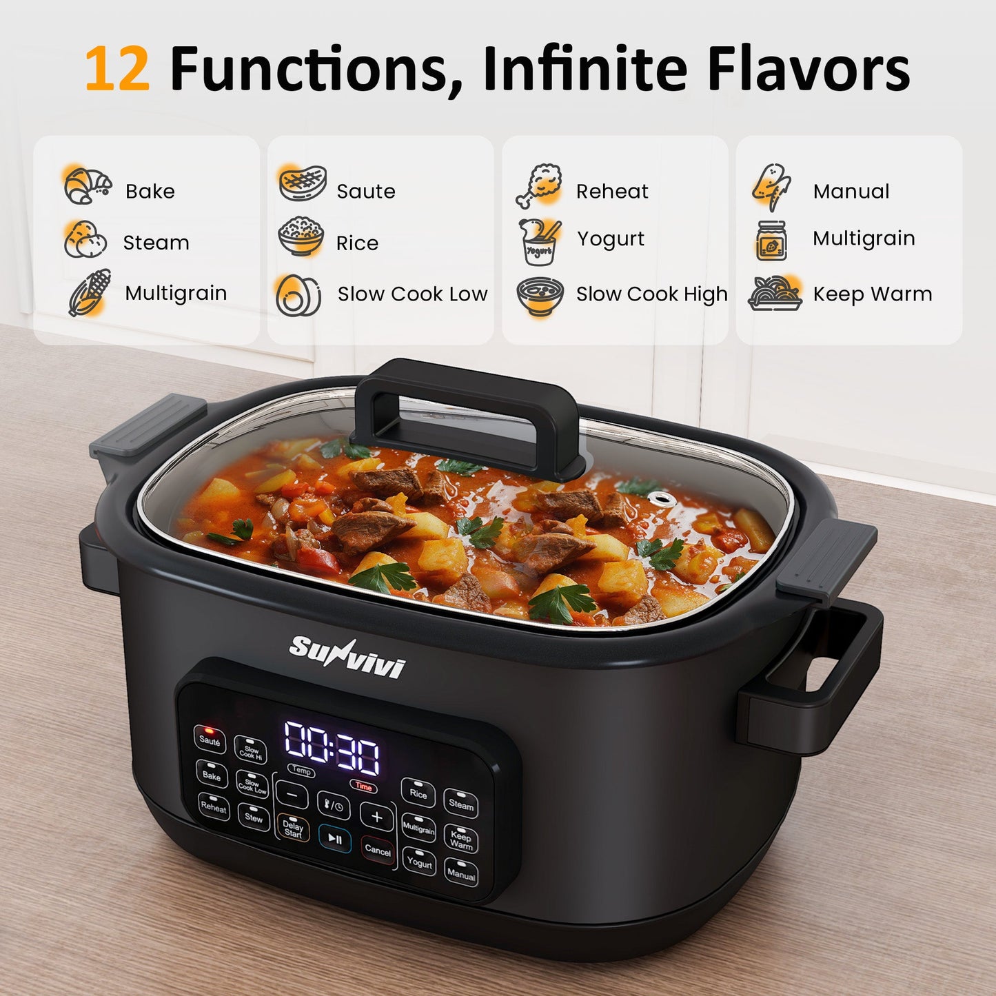 6.5QT 12-in-1 Programmable Multi Slow Cooker