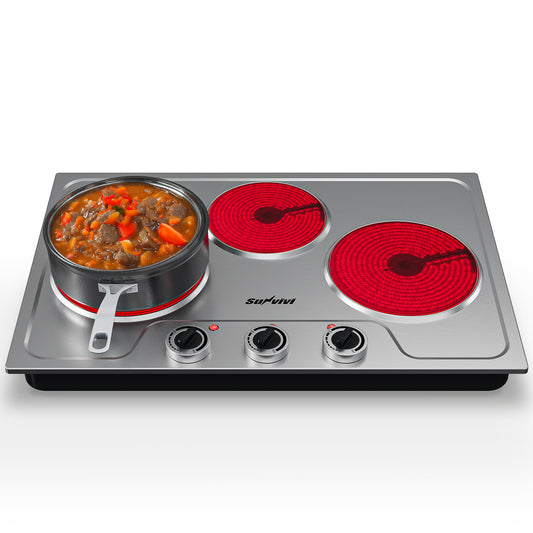 Sunvivi 1800W Triple Burner Portable Electric Ceramic Stove Knob Control