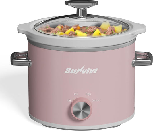 Sunvivi 2 Quart Slow Cooker, Small Slow Cooker with Removable Ceramic Pot, Slow Cooker Food Warmer with 3 Heating Settings & Dishwasher Safe Glass Lid, Pink