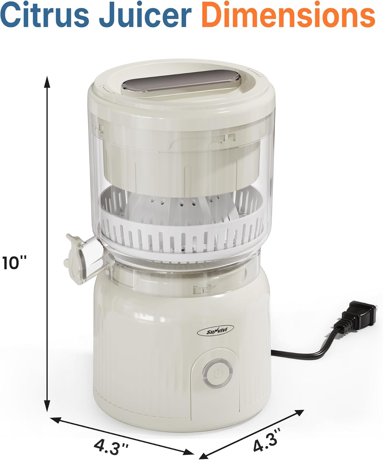 Sunvivi Electric Citrus Juicer, 90W Automatic Juice Squeezer with High-Speed 15,000 RPM, Ideal for Orange, Lemon,  and Soft Fruits, Compact and Easy to Clean, Includes Cleaning Brush
