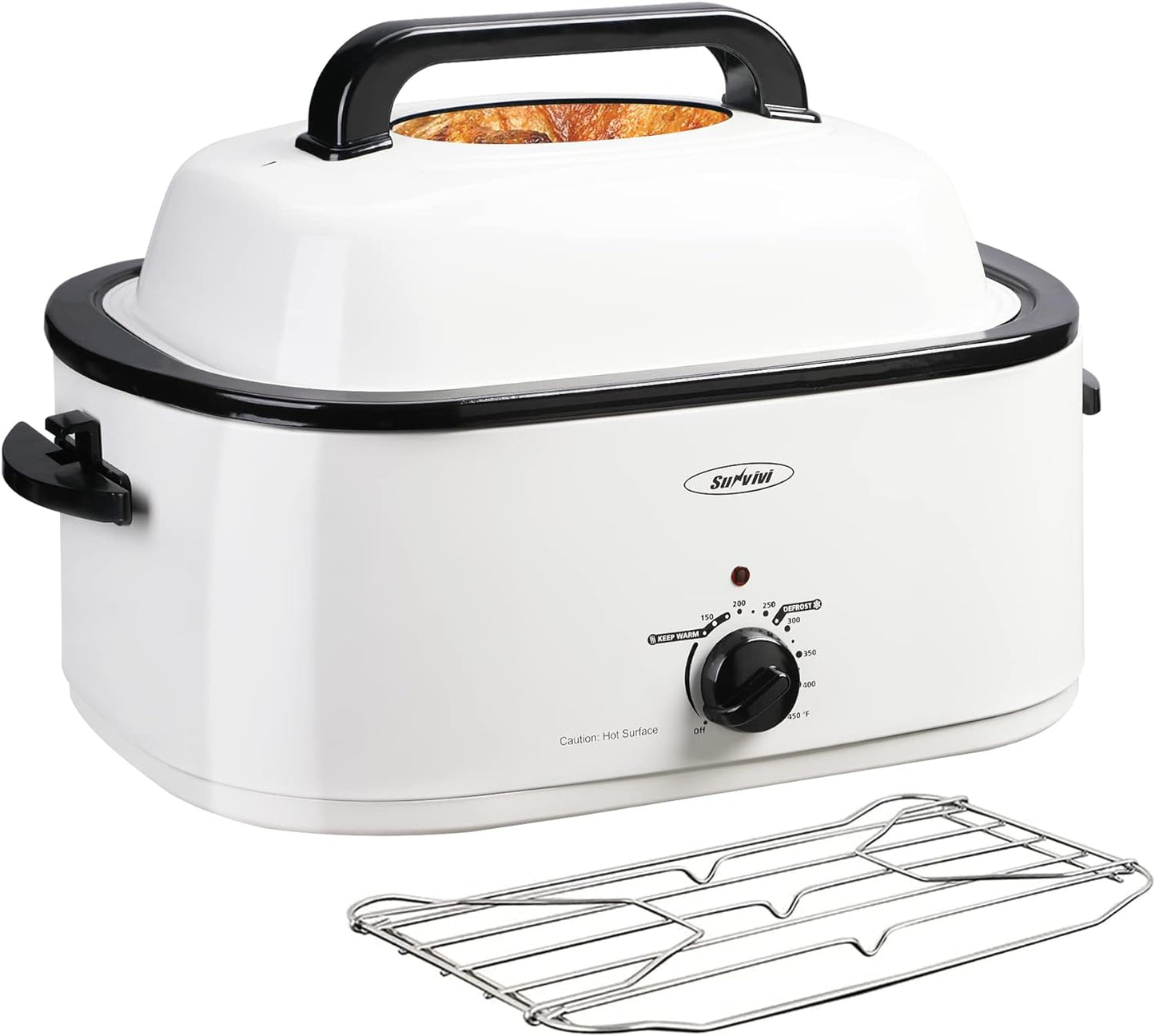 Sunvivi 26 Quart Electric Roaster Oven Turkey Roaster with Lid Electric Roasters with Removable Pan Large Roaster, Visible & Self-basting Lid, Fast Heating & Thaw/warming Setting, Silver, Grey