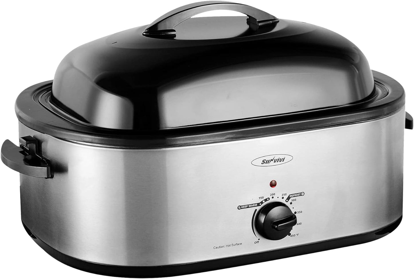 Sunvivi 26 Quart Electric Roaster Oven Turkey Roaster with Lid Electric Roasters with Removable Pan Large Roaster, Visible & Self-basting Lid, Fast Heating & Thaw/warming Setting, Silver, Grey